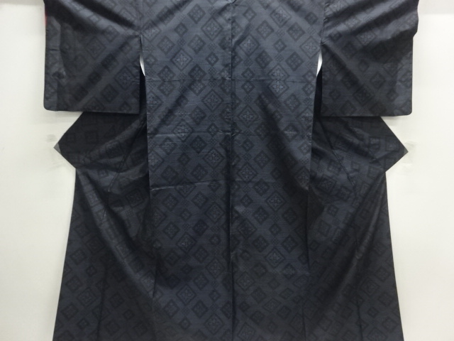 JAPANESE KIMONO / DORO OSHIMA TSUMUGI / WOVEN RHOMBUS FLOWER